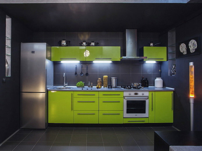 kitchen interior in black and green tones