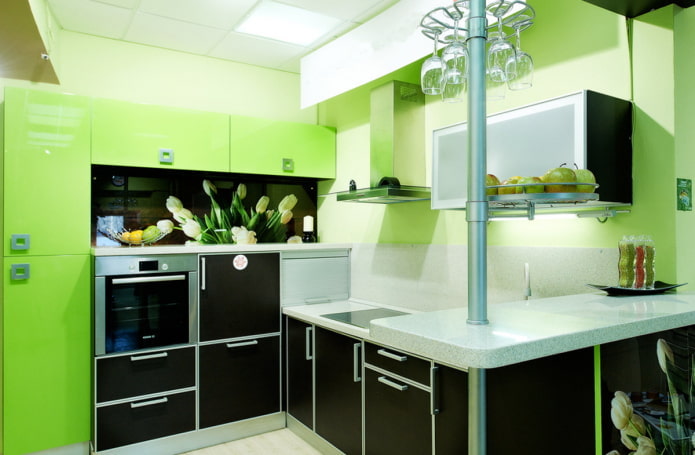 kitchen interior in black and green tones