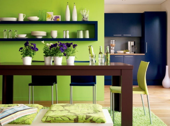 kitchen interior in blue-green tones
