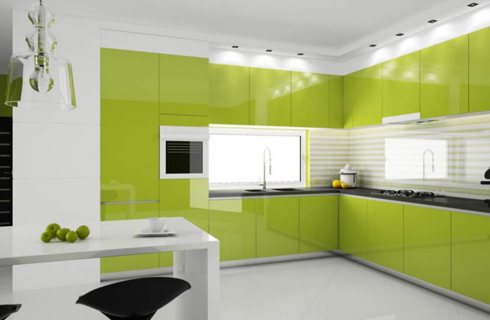 kitchen interior in white and light green tones