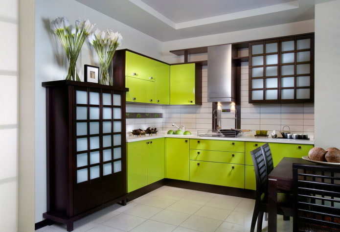 furniture and appliances in the kitchen interior in salad tones