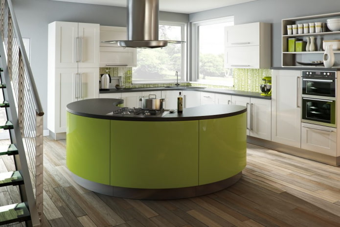 light green kitchen interior in a modern style