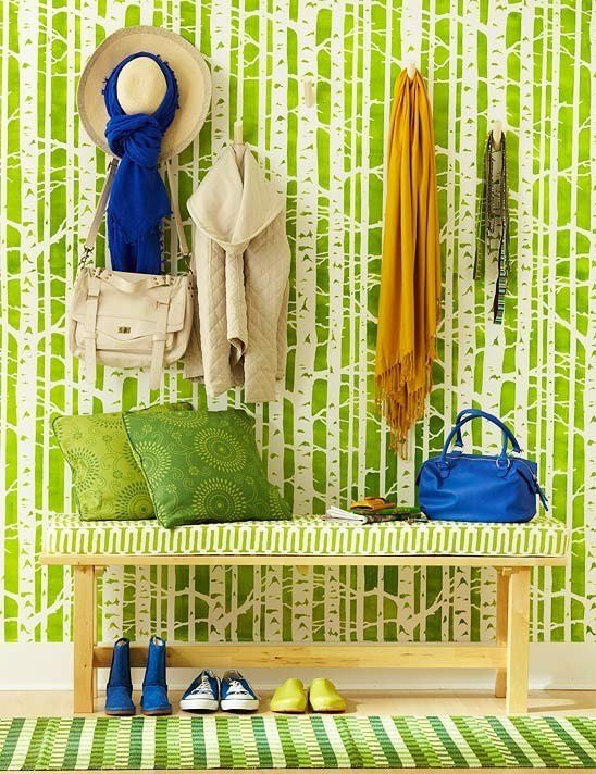 light green wallpaper in the hallway