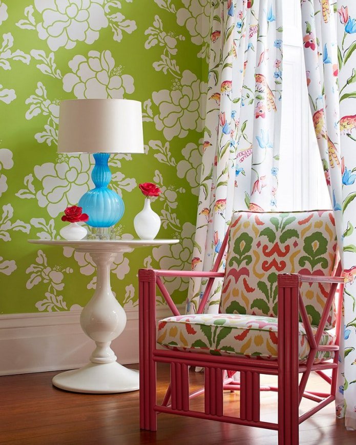 salad green wallpaper with floral print