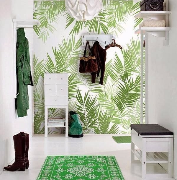 light green wallpaper in the hallway