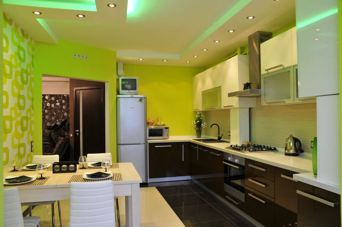 salad green wallpaper in the kitchen interior