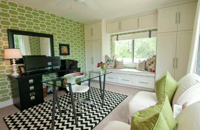 combination of light green and white in the interior