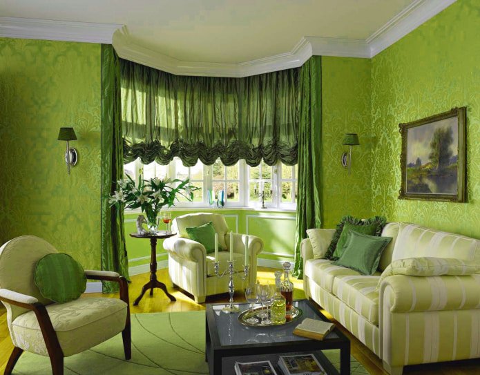 salad-green wallpaper in a classic interior