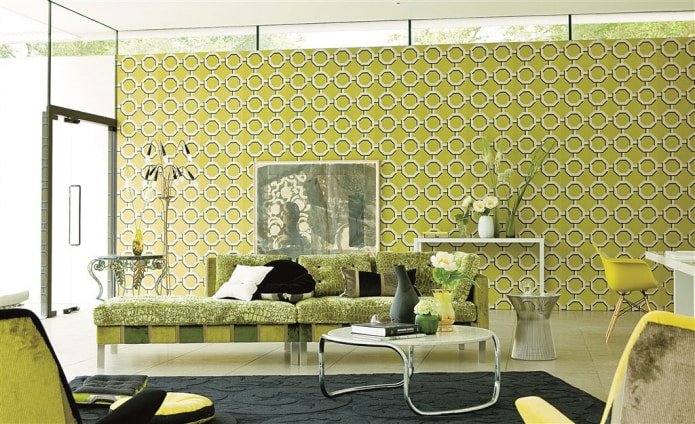 salad green wallpaper in the living room
