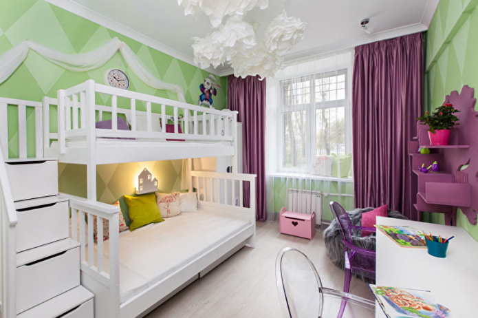white ceiling and light green wallpaper