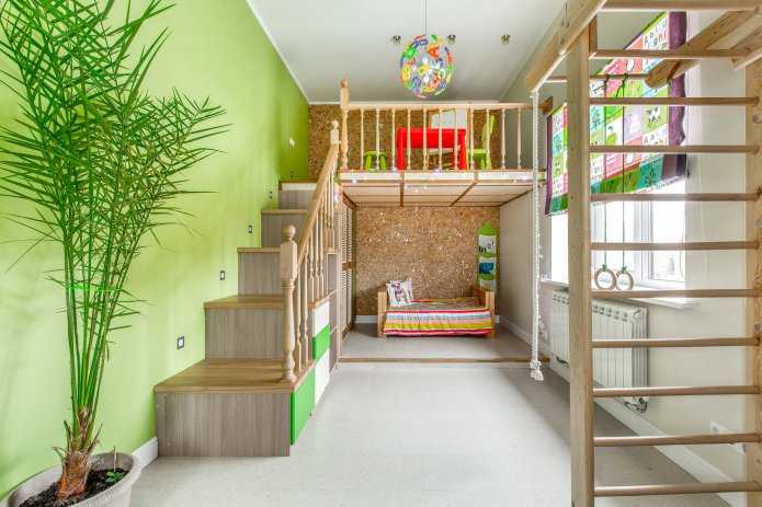 light green wall in the children's room