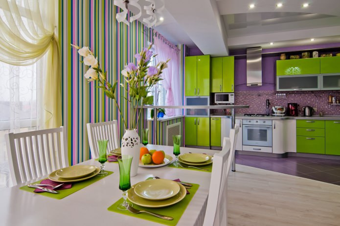 lilac and light green kitchen