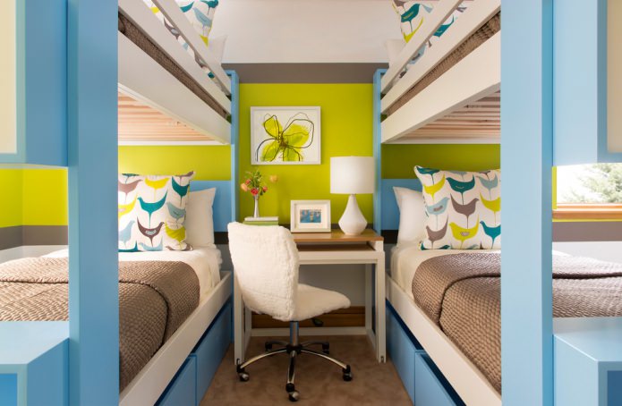 Light green and blue children's room interior