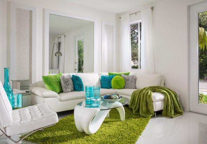 salad green carpet in the living room
