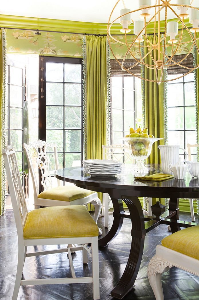 salad green wallpaper and curtains