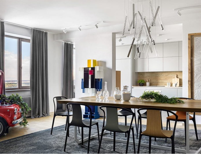 Minimalist kitchen plus dining room