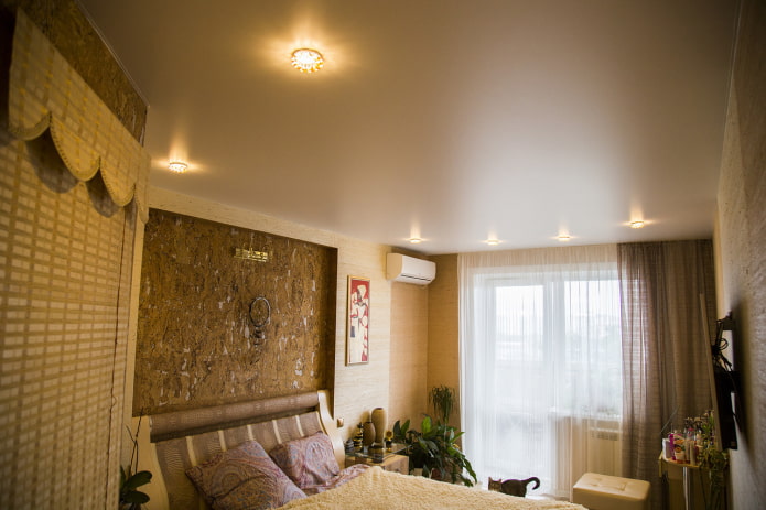 satin stretch ceiling in the bedroom