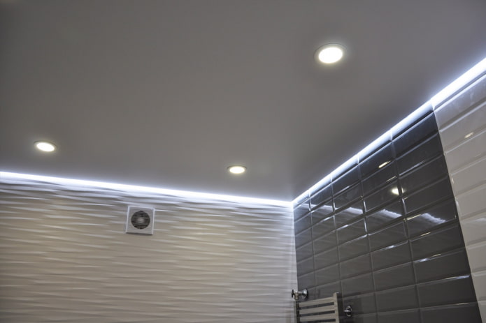 satin stretch ceiling in the bathroom