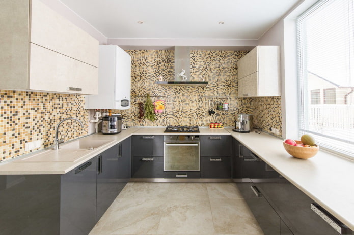 kitchen interior in gray and beige tones