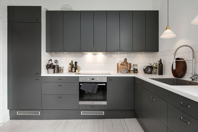 kitchen interior in gray and white tones