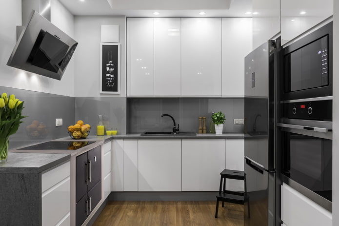 kitchen interior in gray and white tones