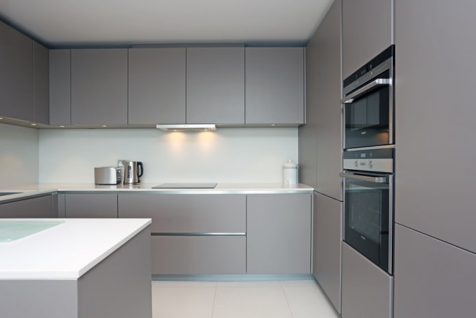 kitchen interior in gray and white tones