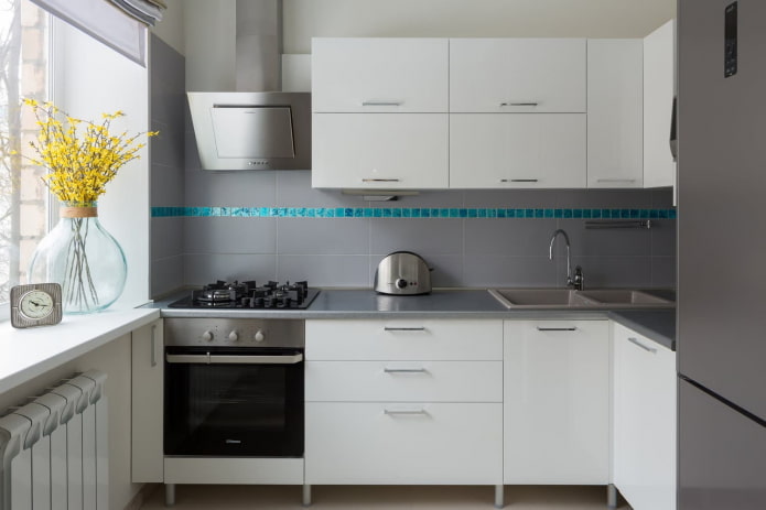kitchen interior in gray and white tones
