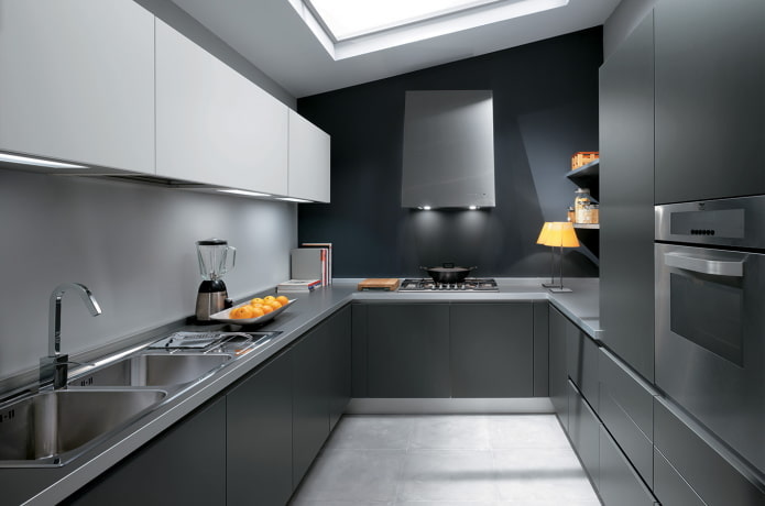 kitchen interior in dark gray tones