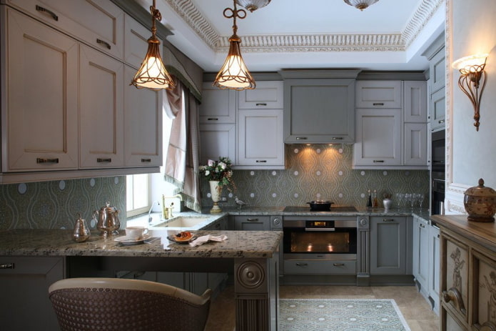 kitchen interior in gray-beige tones