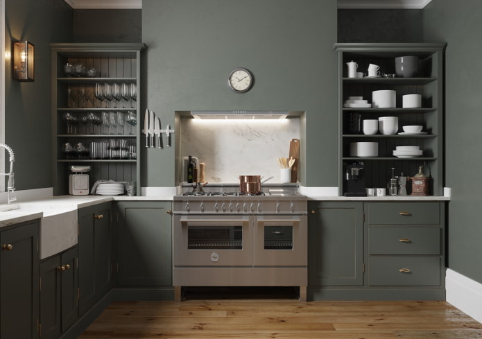 kitchen interior in dark gray tones