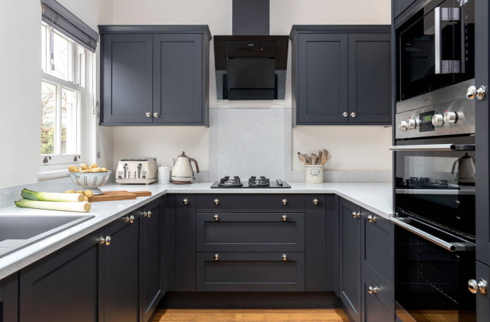 kitchen interior in dark gray tones