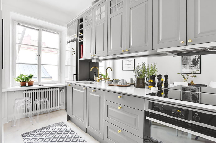 kitchen interior in light gray tones