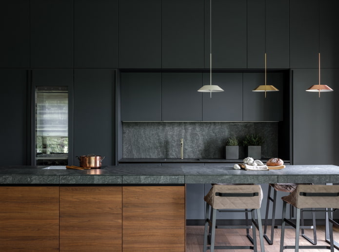kitchen interior in dark gray tones