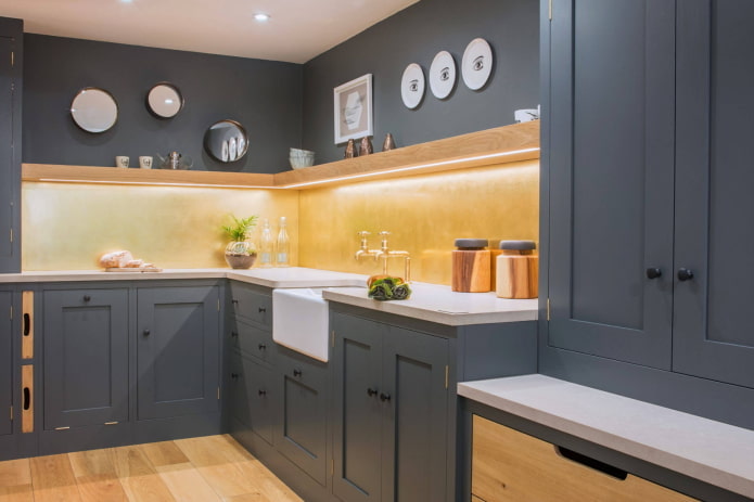kitchen interior in dark gray tones
