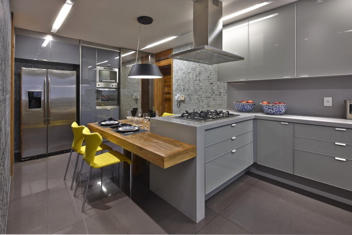 furniture and appliances in the kitchen interior in gray tones