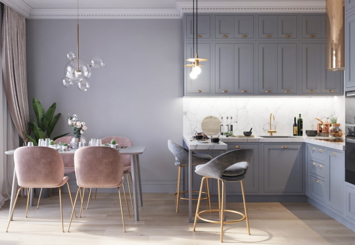 furniture and appliances in the kitchen interior in gray tones