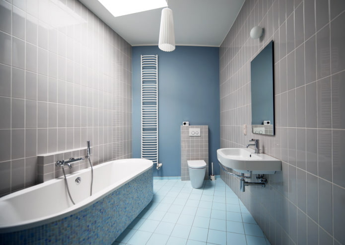 gray and blue bathroom