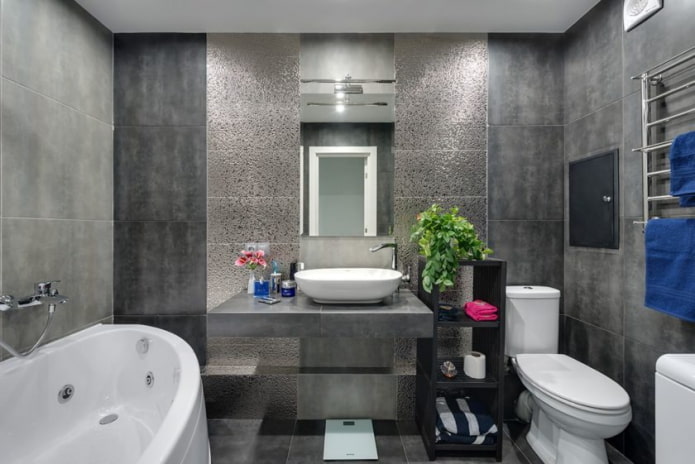 gray tiles in the bathroom