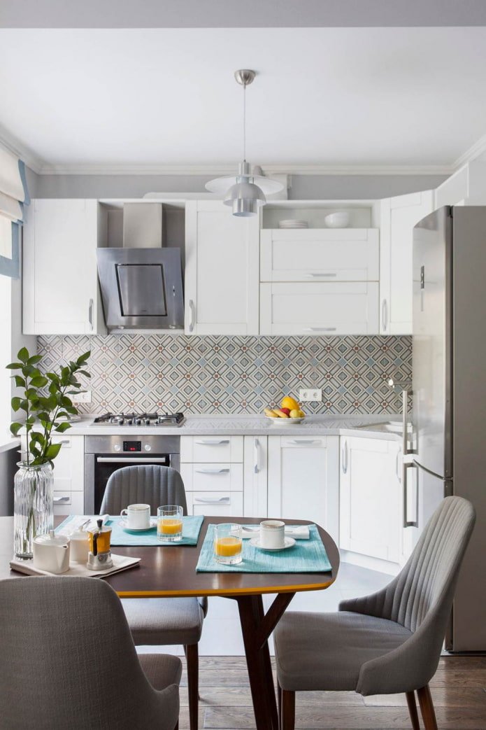 kitchen apron made of white and turquoise mosaic