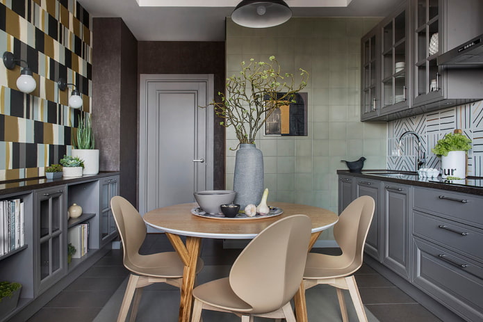 gray door in the kitchen