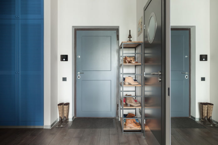 gray-blue door in the hallway