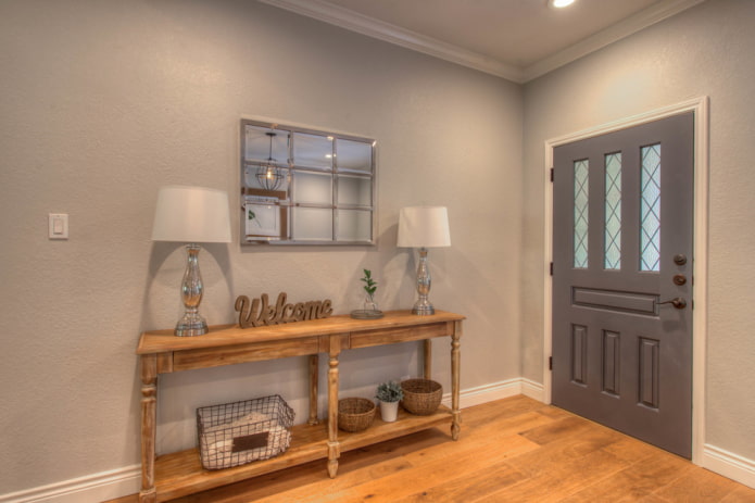 gray door with glass inserts in the interior