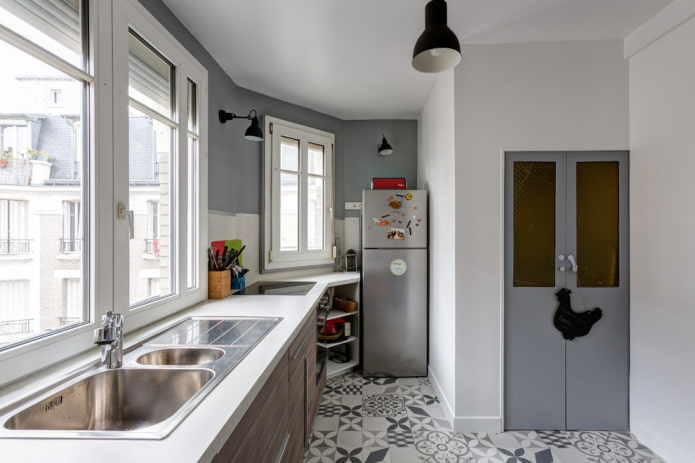 gray door with glass inserts in the interior
