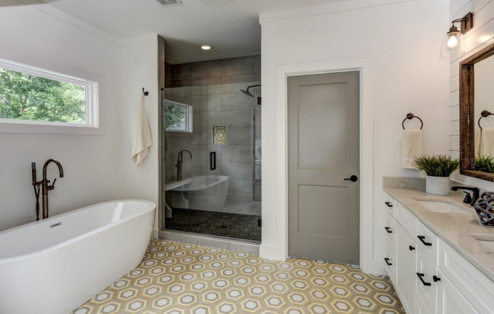 gray door in the bathroom