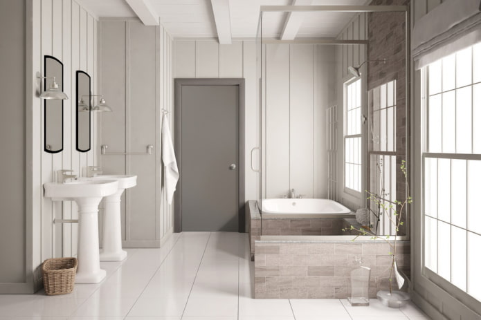 gray door in the bathroom
