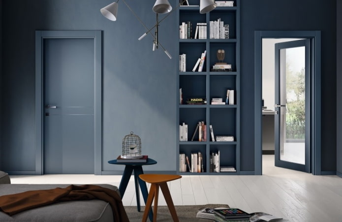 gray doors with white floor in the interior