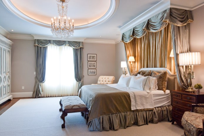 Gray curtains with a lambrequin