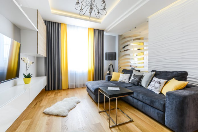 gray and yellow curtains