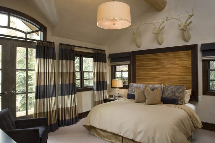 Gray-brown striped curtains