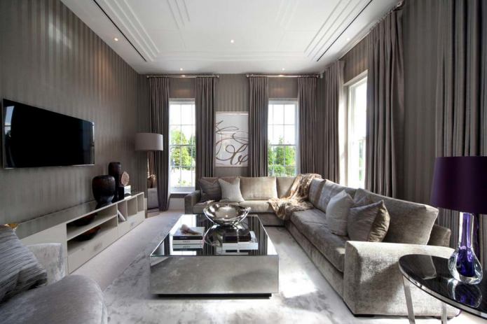 Single-color gray curtains in the living room